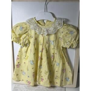 Vintage Baby Yellow Bunny Dress Lace Collar Easter Spring 12–24 Months